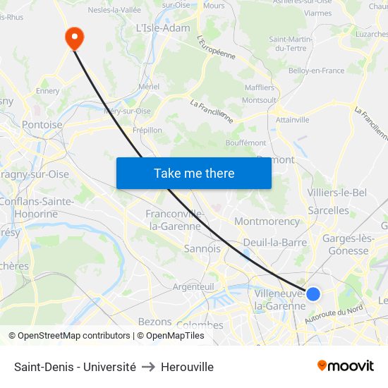 Saint-Denis - Université to Herouville map