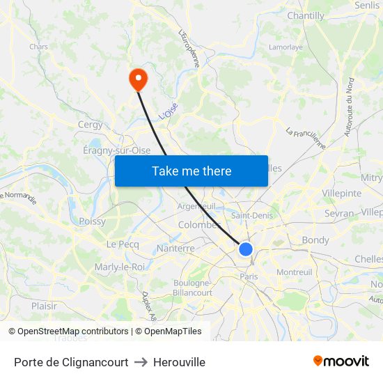 Porte de Clignancourt to Herouville map