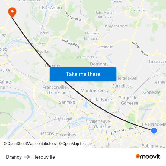 Drancy to Herouville map