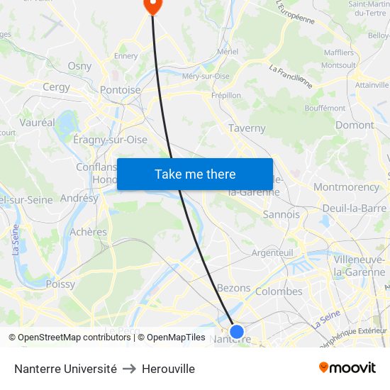 Nanterre Université to Herouville map