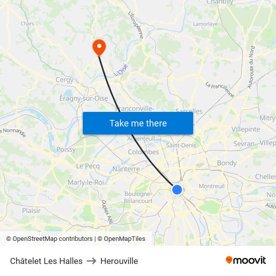 Châtelet Les Halles to Herouville map