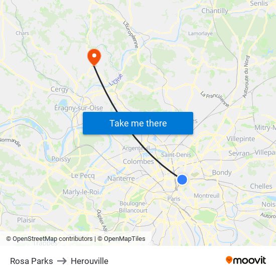 Rosa Parks to Herouville map