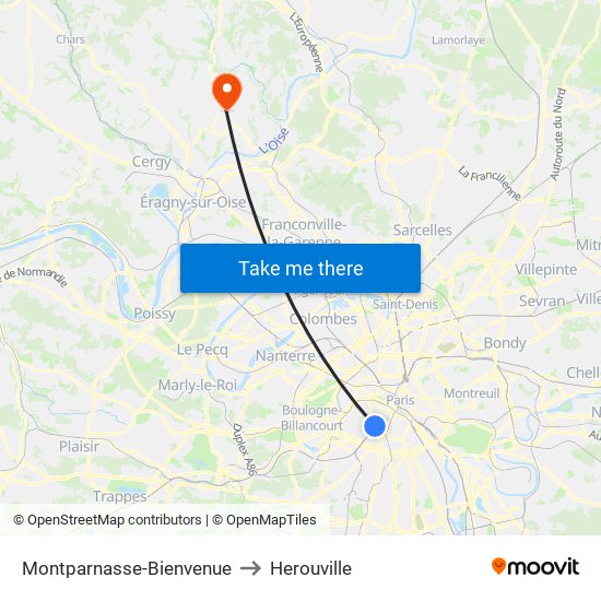 Montparnasse-Bienvenue to Herouville map