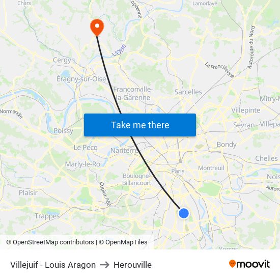 Villejuif - Louis Aragon to Herouville map