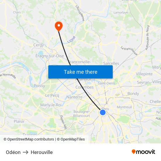 Odéon to Herouville map
