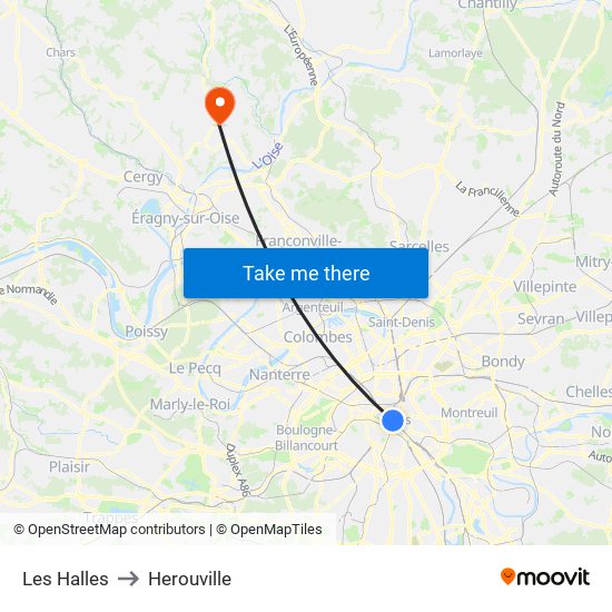 Les Halles to Herouville map