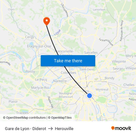 Gare de Lyon - Diderot to Herouville map