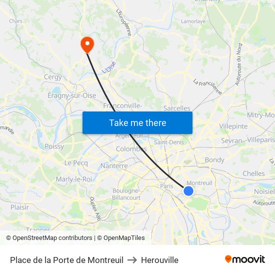 Place de la Porte de Montreuil to Herouville map