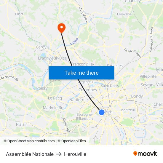Assemblée Nationale to Herouville map