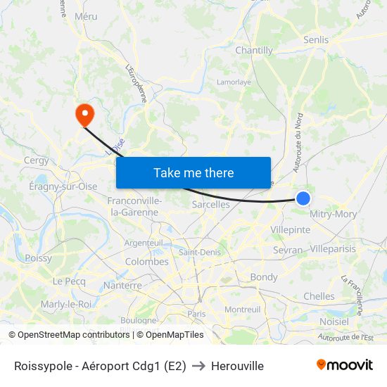 Roissypole - Aéroport Cdg1 (E2) to Herouville map