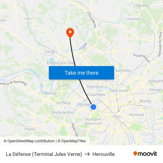 La Défense (Terminal Jules Verne) to Herouville map