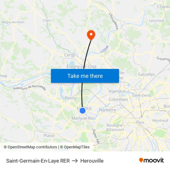 Saint-Germain-En-Laye RER to Herouville map