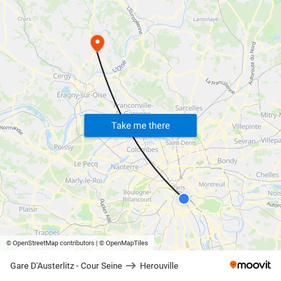 Gare D'Austerlitz - Cour Seine to Herouville map