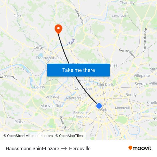Haussmann Saint-Lazare to Herouville map