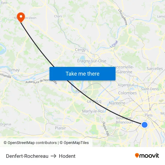 Denfert-Rochereau to Hodent map