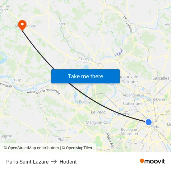 Paris Saint-Lazare to Hodent map