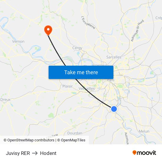 Juvisy RER to Hodent map