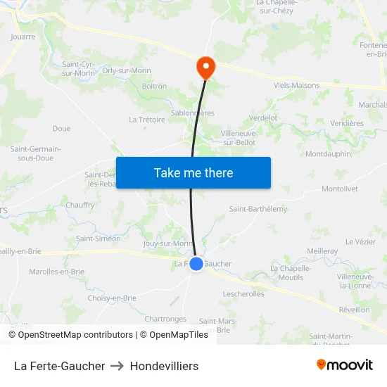 La Ferte-Gaucher to Hondevilliers map