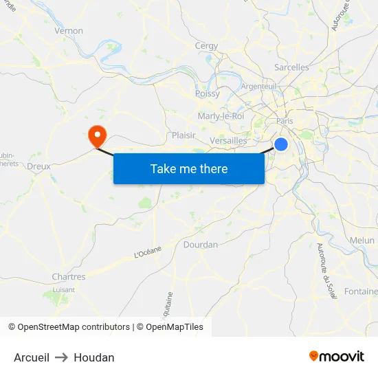 Arcueil to Houdan map