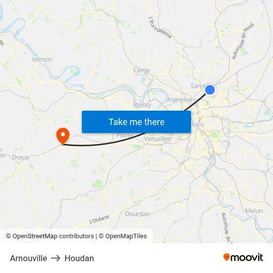 Arnouville to Houdan map