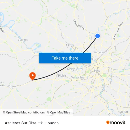 Asnieres-Sur-Oise to Houdan map
