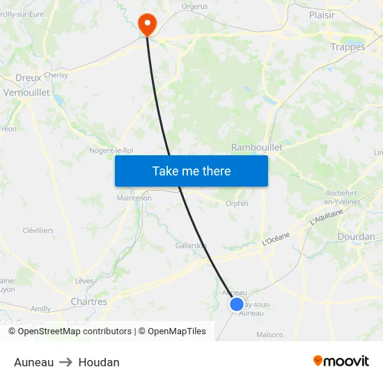 Auneau to Houdan map
