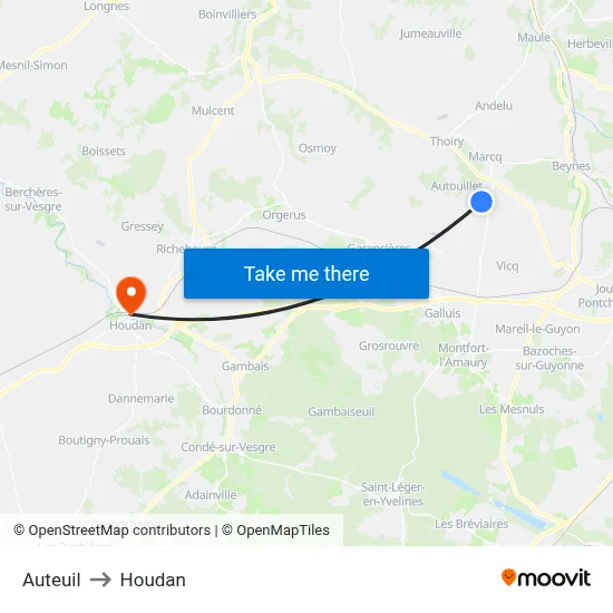 Auteuil to Houdan map