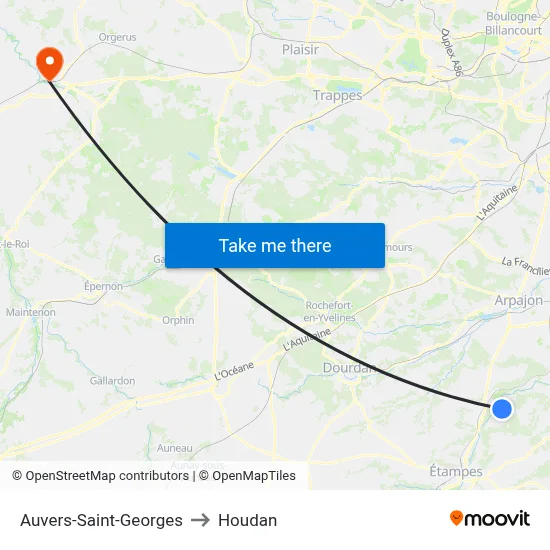 Auvers-Saint-Georges to Houdan map