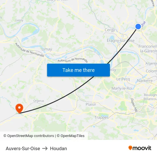 Auvers-Sur-Oise to Houdan map