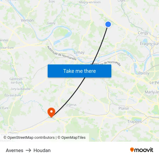 Avernes to Houdan map