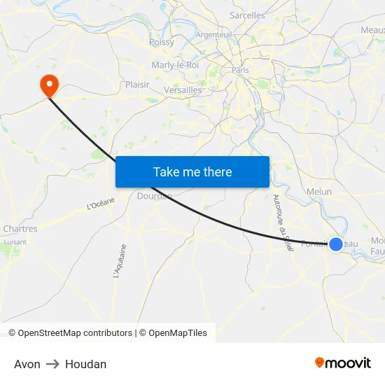 Avon to Houdan map