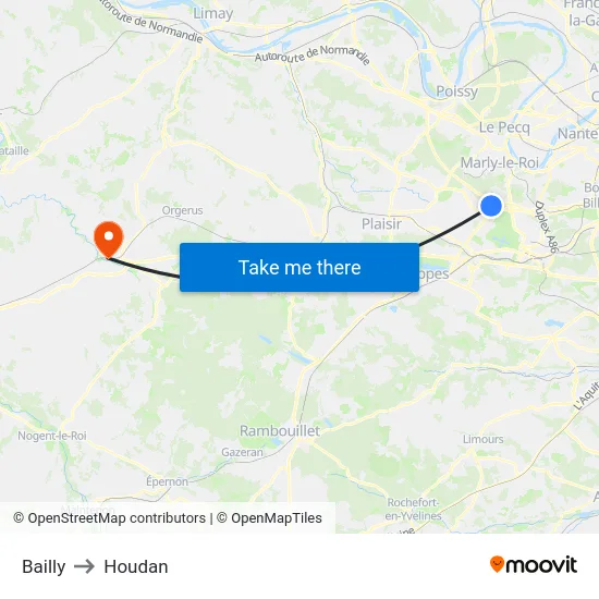 Bailly to Houdan map