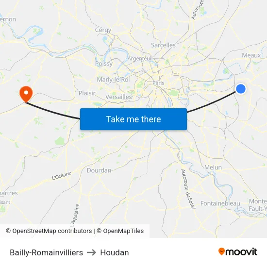 Bailly-Romainvilliers to Houdan map
