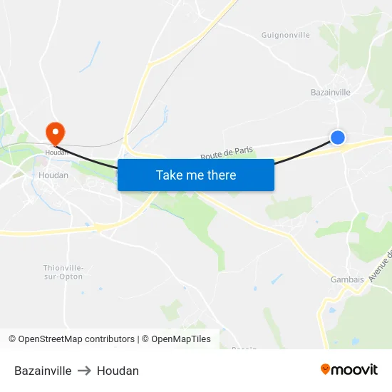 Bazainville to Houdan map