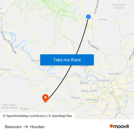 Beauvais to Houdan map