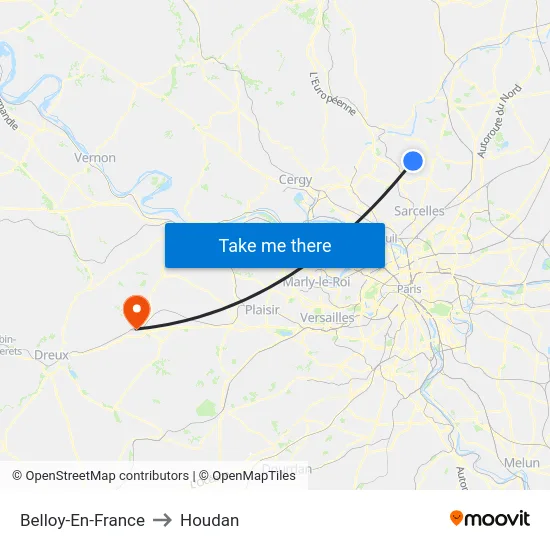 Belloy-En-France to Houdan map