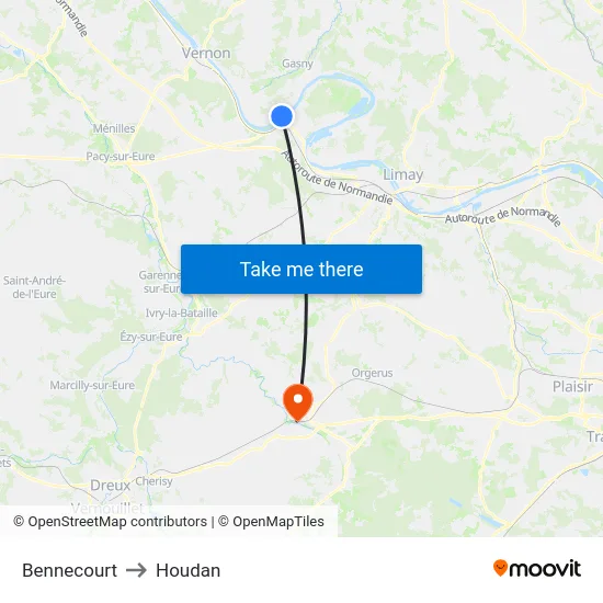 Bennecourt to Houdan map