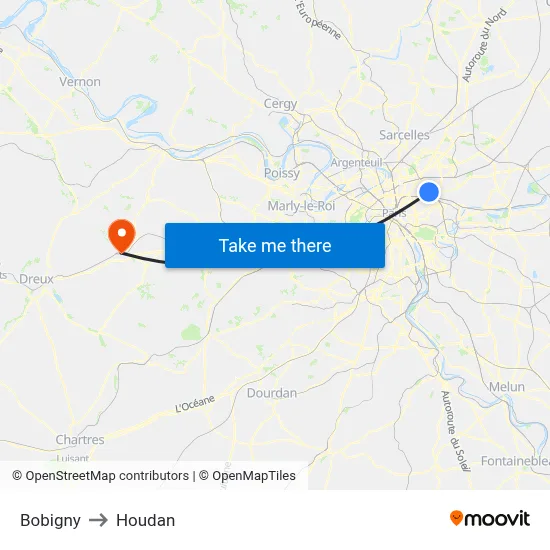Bobigny to Houdan map
