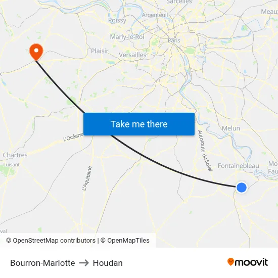 Bourron-Marlotte to Houdan map