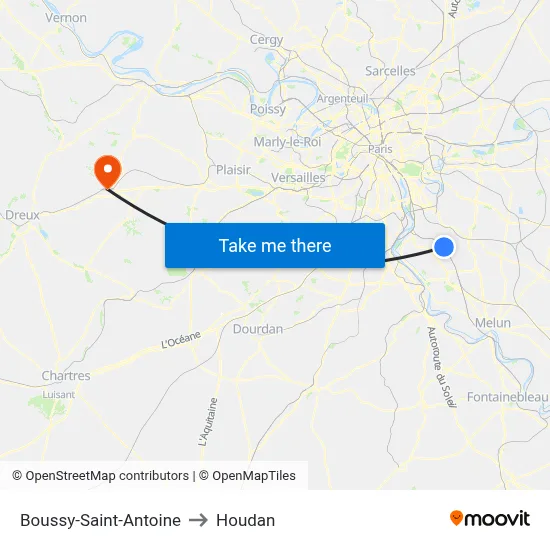 Boussy-Saint-Antoine to Houdan map
