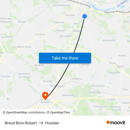 Breuil-Bois-Robert to Houdan map