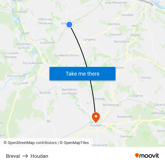 Breval to Houdan map