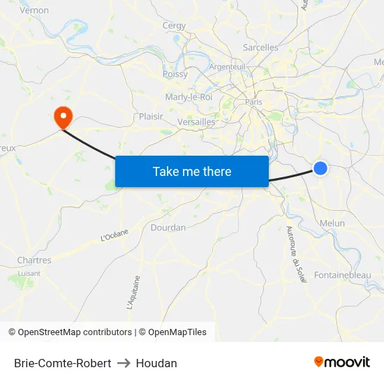 Brie-Comte-Robert to Houdan map