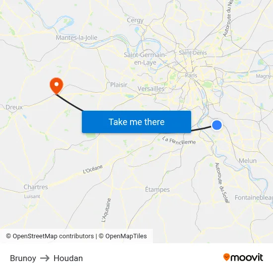 Brunoy to Houdan map