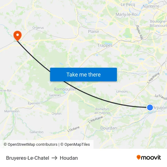 Bruyeres-Le-Chatel to Houdan map
