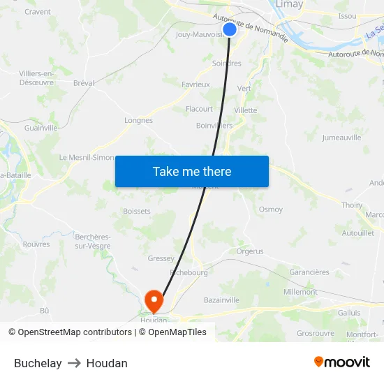 Buchelay to Houdan map