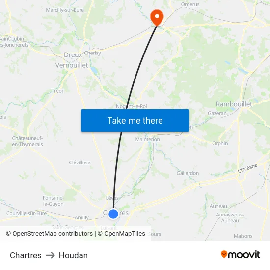 Chartres to Houdan map
