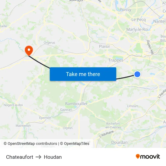 Chateaufort to Houdan map