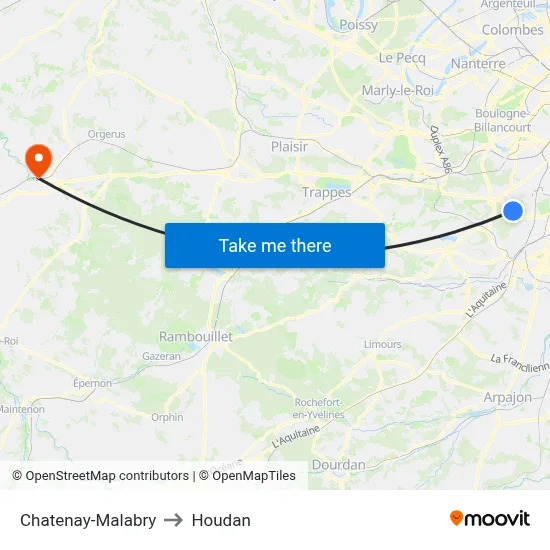 Chatenay-Malabry to Houdan map