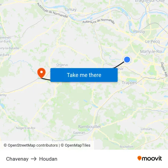 Chavenay to Houdan map
